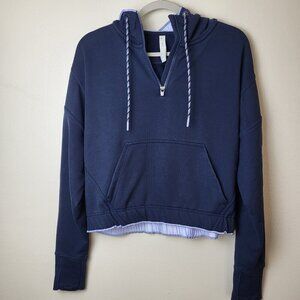 Athleta Ascend Warm Up Hoodie Pull Over Sweatshirt‎ Women's Size XS Navy Blue